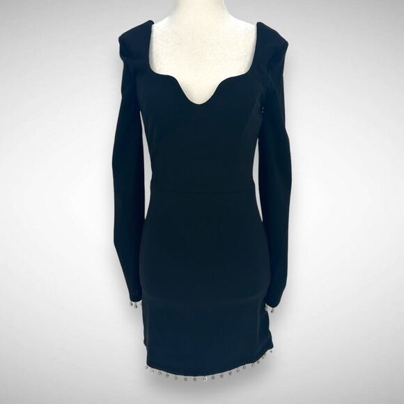 Dress the Population Pearl Trim Ronin Black Mini Dress Size X-Small LBD Cocktail - Picture 2 of 9